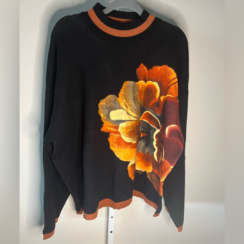 NWT STYLEWE Black and Orange Floral Sweater
